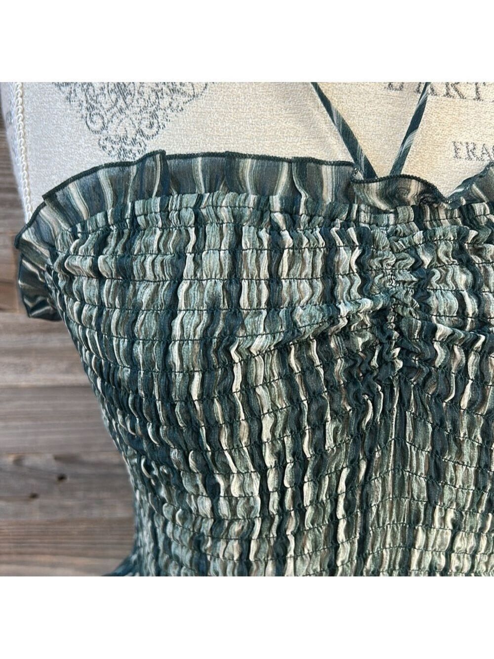 Moon River NWT Green Striped Smocked Ruffle Halter Top - Picture 2 of 9